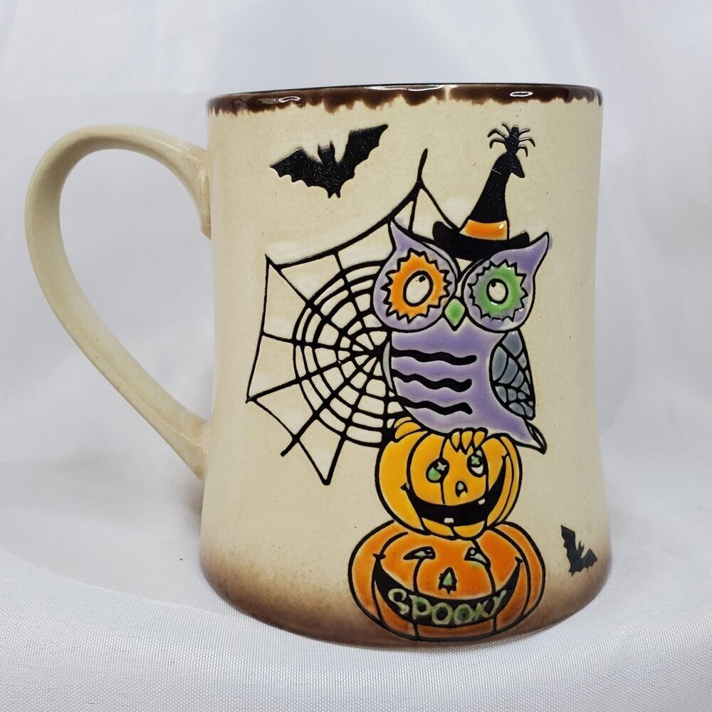 2021 Halloween coffee mug owl Jack o lantern Spectrum Designz stoneware
